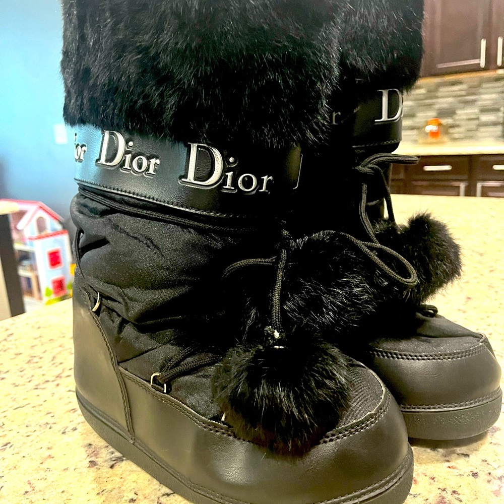 Dior Fur Trim Moon Boots with Pom-Poms